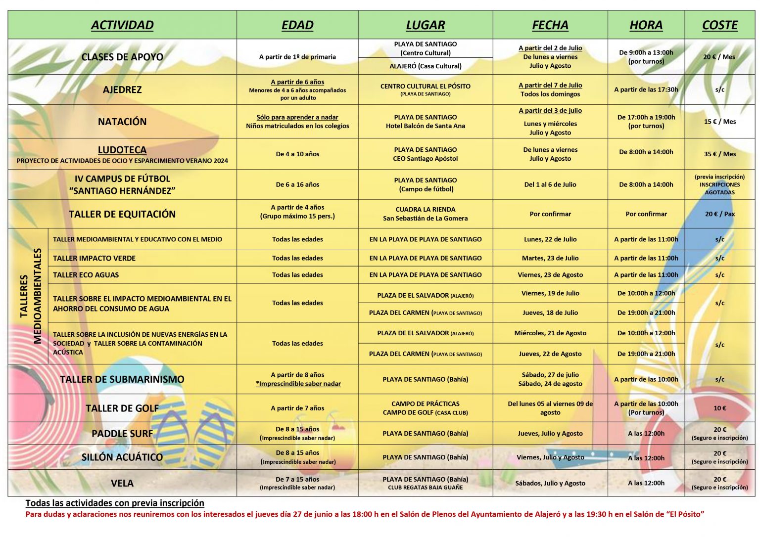 Programa Actividads Un amplio programa de actividades de verano dará comienzo desde ...